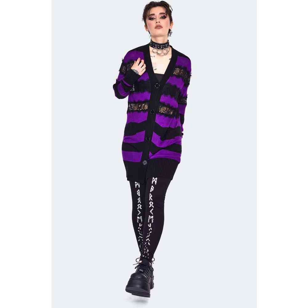 Jawbreaker - Oversized Stripe Purple Longue cardigan - Violet/Noir